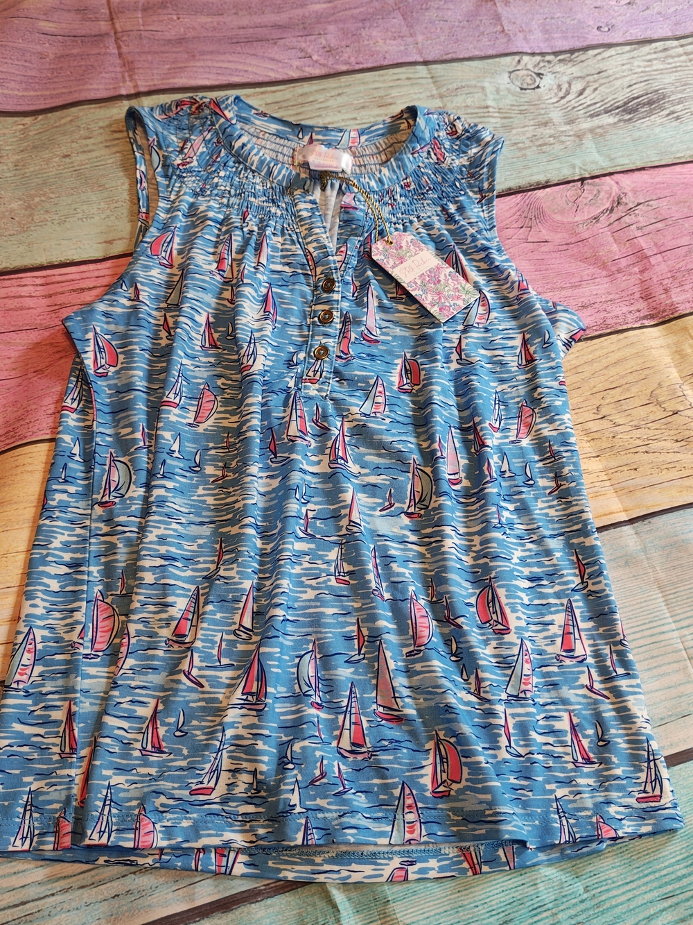 Small Stella Parker Boat Print Sleeveless Top #1510